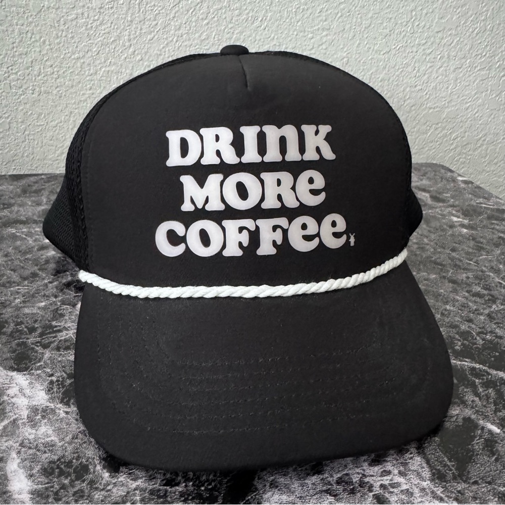 Dutch Bros Coffee Drink More Coffee Black Rope Brim Mesh Snapback Trucker Hat - Picture 1 of 6